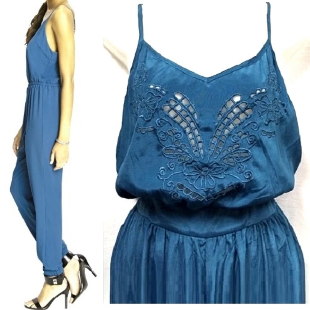 Teal Blue Jumpsuit w/ Butterfly Cutout
